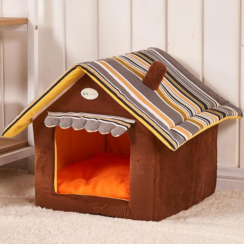 Striped Removable Cover Dog House Bed