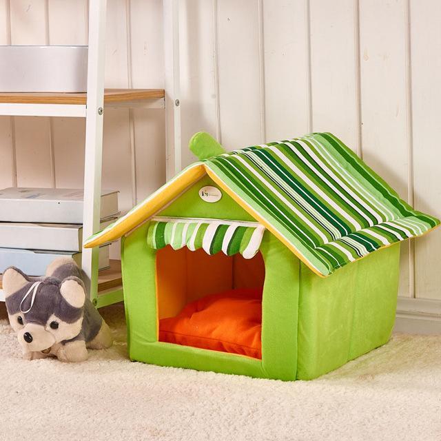 Striped Removable Cover Dog House Bed