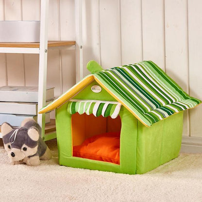 Striped Removable Cover Dog House Bed