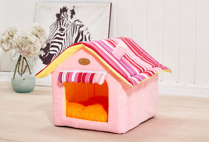 Striped Removable Cover Dog House Bed