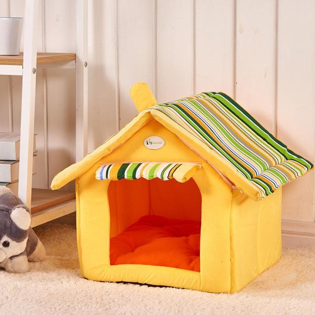 Striped Removable Cover Dog House Bed